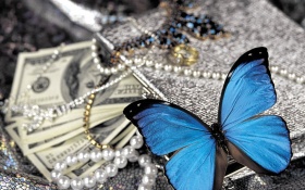Blue Butterfly On Pearls