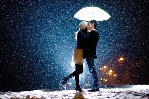 Couple Kiss In Snow