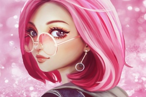 Pink Hair Sun Glasses Fantasy Girl 8k