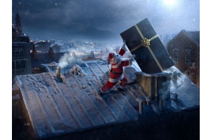Santa Claus Chimne Present Delivery