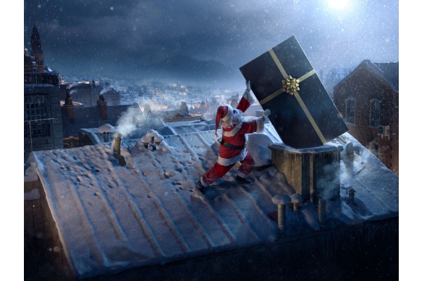 Santa Claus Chimne Present Delivery (click to view) HD Wallpaper