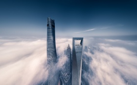 Shanghai Skyscraper Fog Clouds